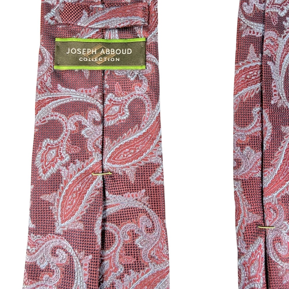 Joseph Abboud Men One Size Necktie Burgundy Paisley Silk Made USA Classic Preppy - Picture 5 of 7